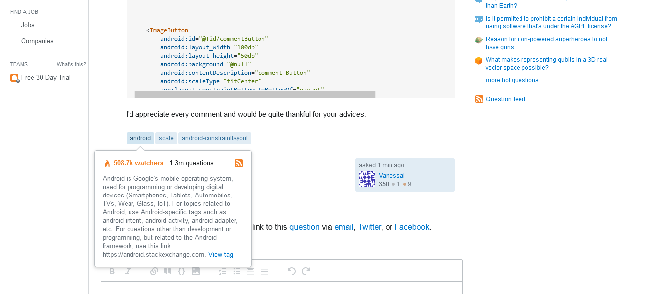 hovering tags produces a short description on the Stack Exchange network