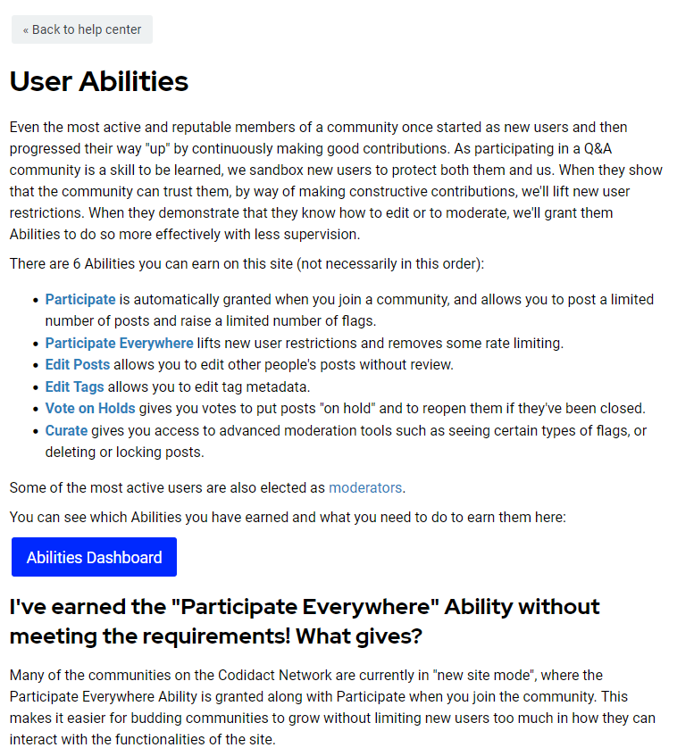 Screenshot of abilities help page