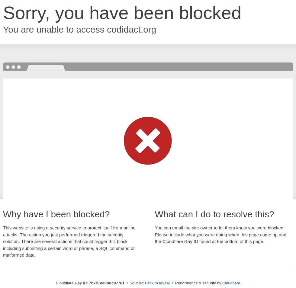 Page with a big red X saying "Sorry, you have been blocked"