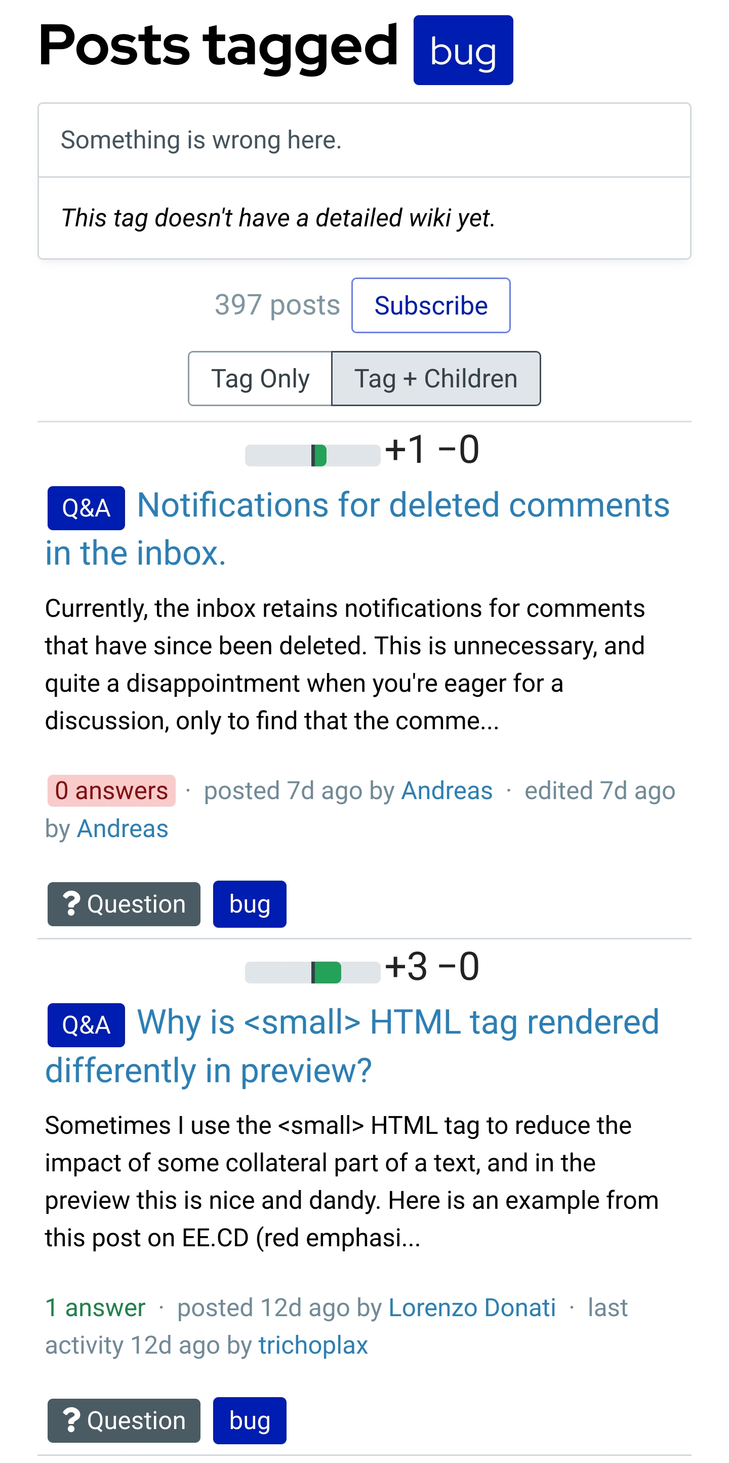 Posts tagged bug, each showing only the bug tag