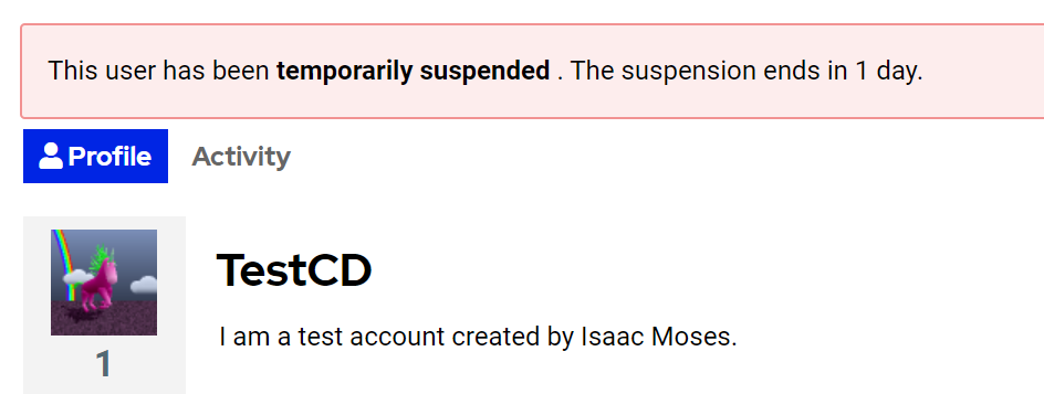 "This user has been temporarily suspended ..."