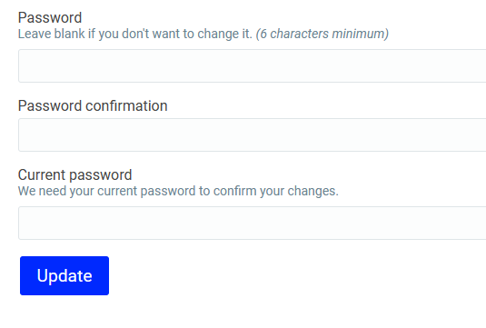 Edit account - change password form