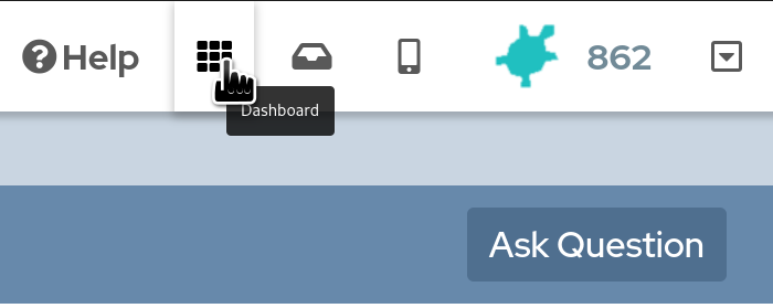 Hovering over the dashboard button icon showing title text