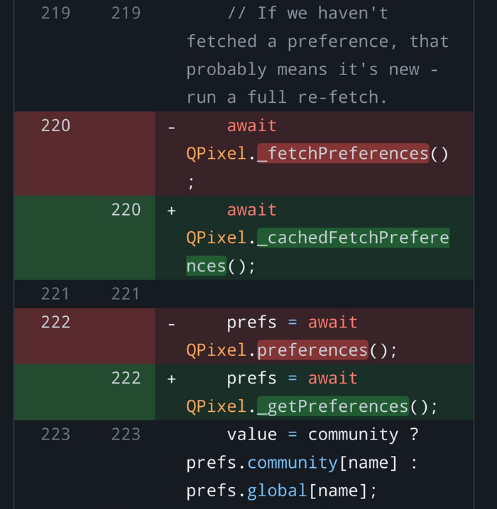GitHub unified diff showing each changed line twice, one under the other
